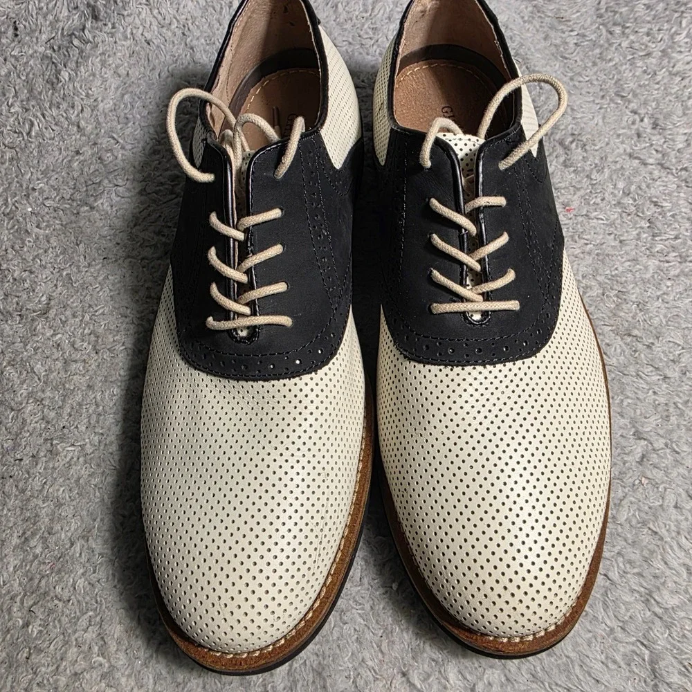 GH Bass Burlington Saddle Shoes Black White Perforated Leather Men 12D Excellent